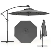 Costway - 10FT Patio Offset Umbrella Sun Shade Solar Powered LED 360° Rotation - Gray - Front_Zoom