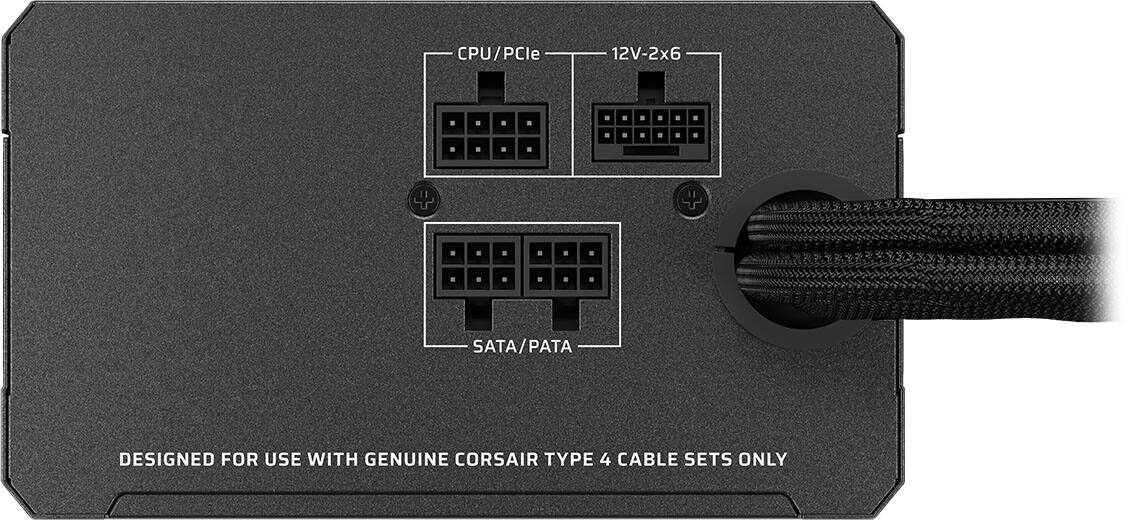 CPU/PCIe  
12V-2x6  
SATA/PATA  

DESIGNED FOR USE WITH GENUINE CORSAIR TYPE 4 CABLE SETS ONLY