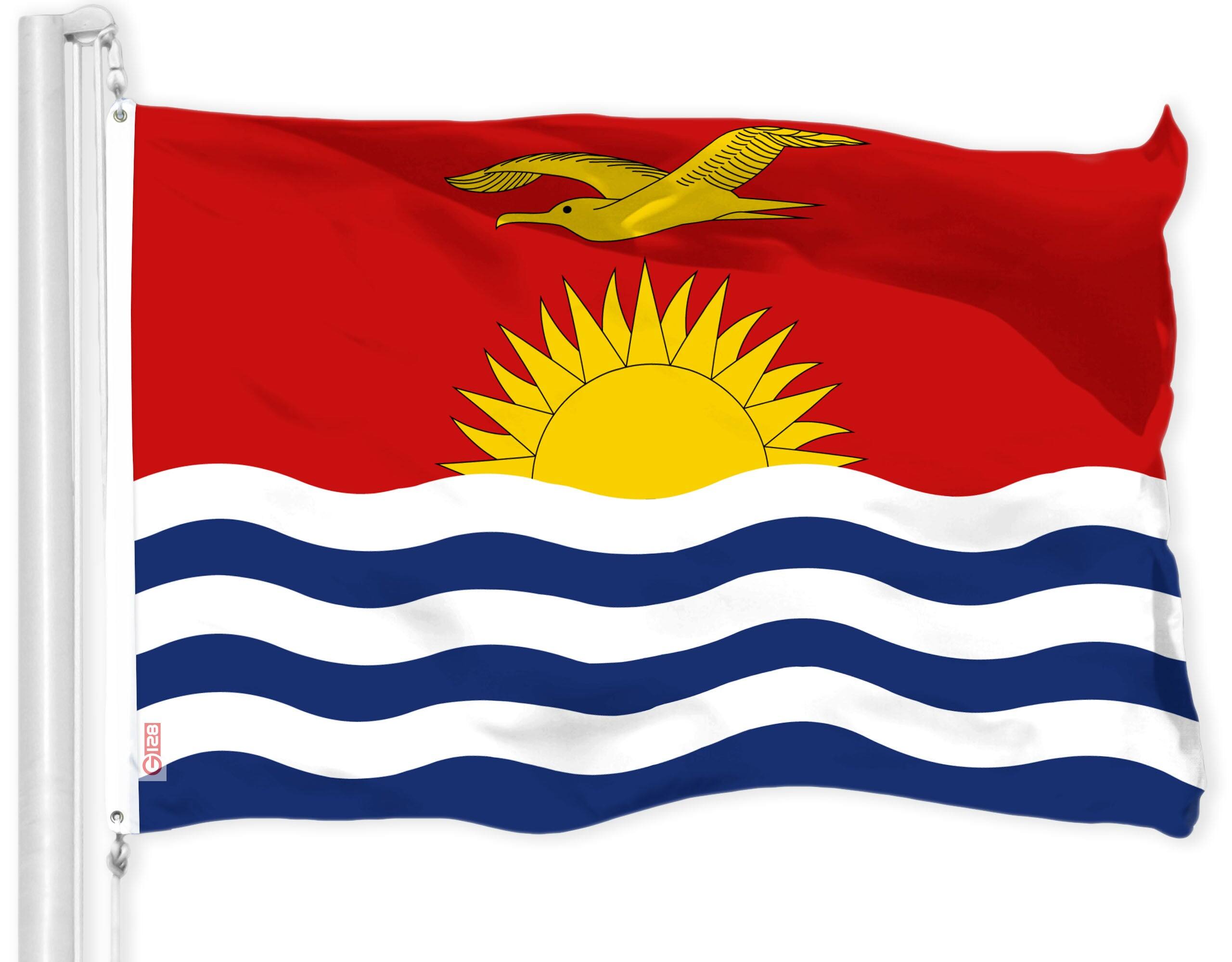 Front. G128 - Kiribati (I-Kiribati) Country Flag 3x5 ft 150D Polyester Indoor/Outdoor - Red, Yellow, Blue, White.