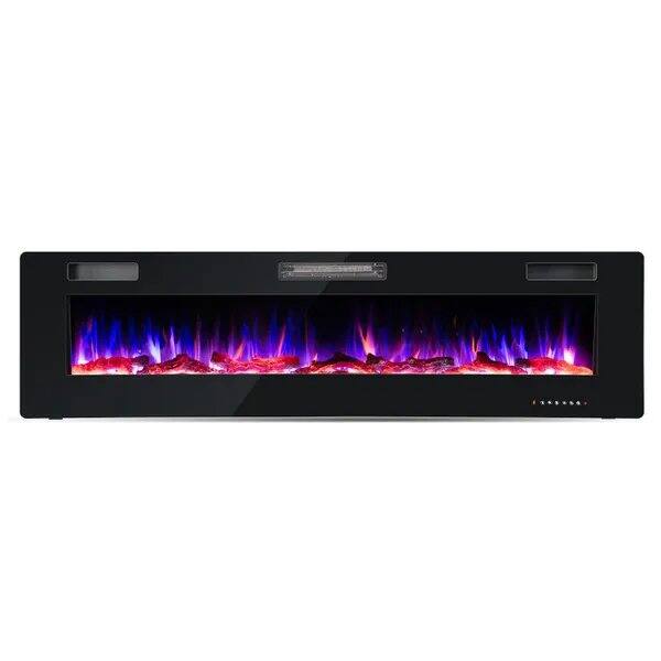 Front. AOSTIRMOTOR - 68 Inch Ultra-Thin Electric Fireplace with Crystal Log Decoration.