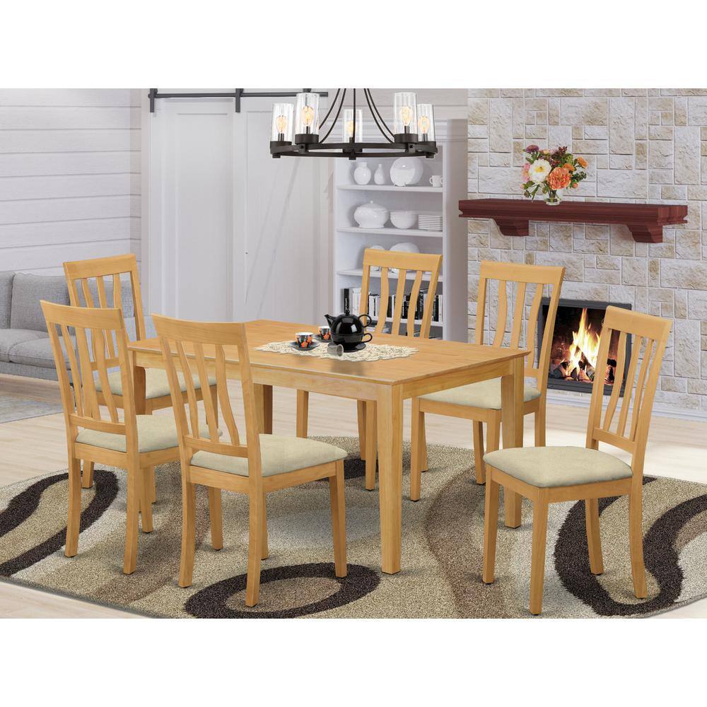Left. East West Furniture - CAAN7-OAK-C 7 PC Dining room set - Small Kitchen Table and 6 Kitchen Dining Chairs - Oak.