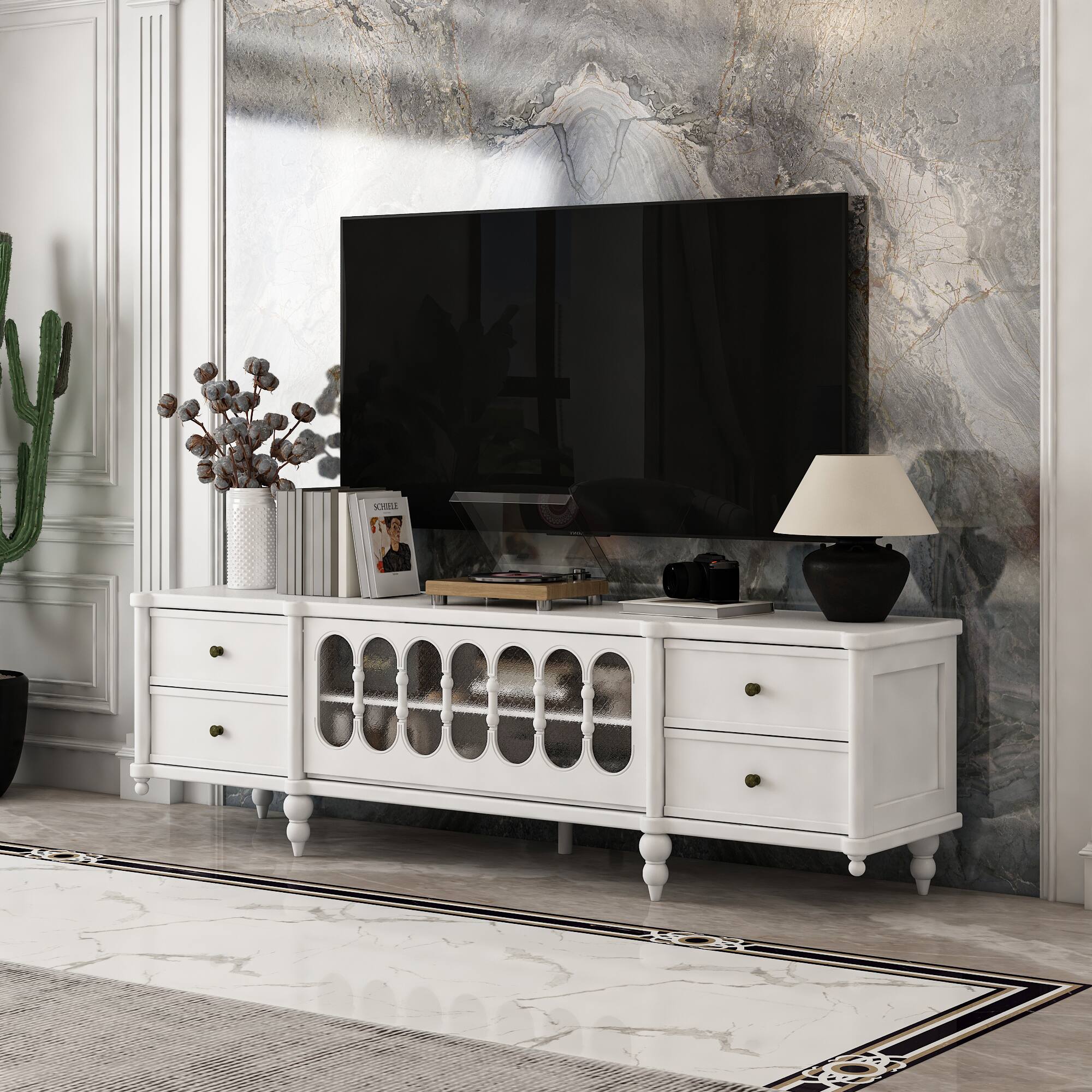 Alt View 9. Famapy - Famapy European - Style TV Stand: Ornate Design & Timeless Elegance - White.