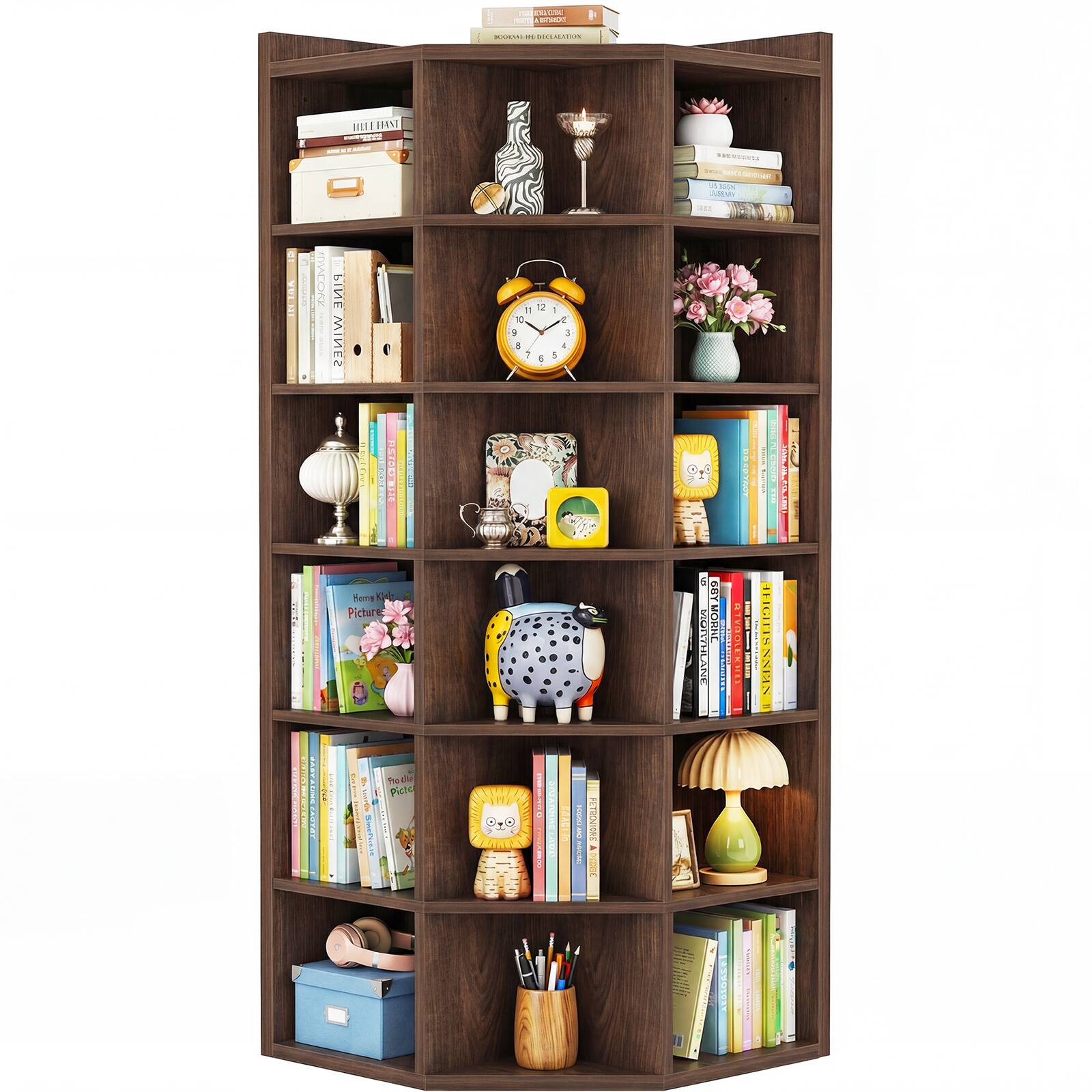 Aheaplus 7 Tier L Shaped Corner Cube Book Shelf with Top Table