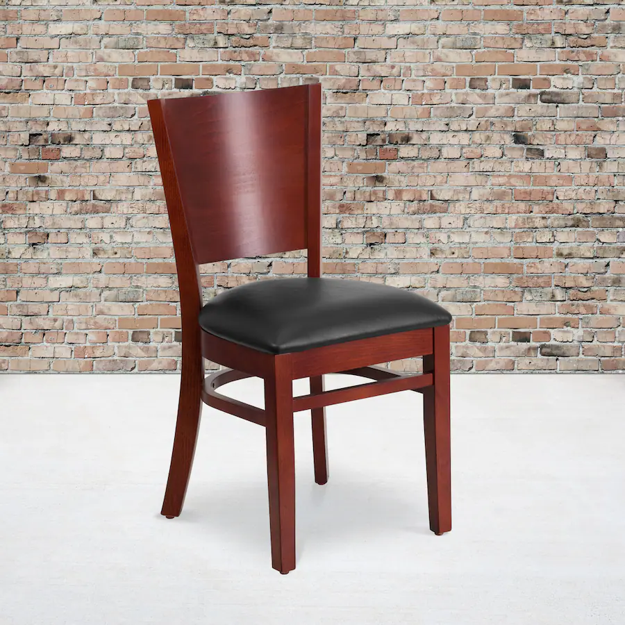Frame Packing Emma + Oliver 2 Pack Solid Back Wooden Restaurant Chair Black Vinyl ...