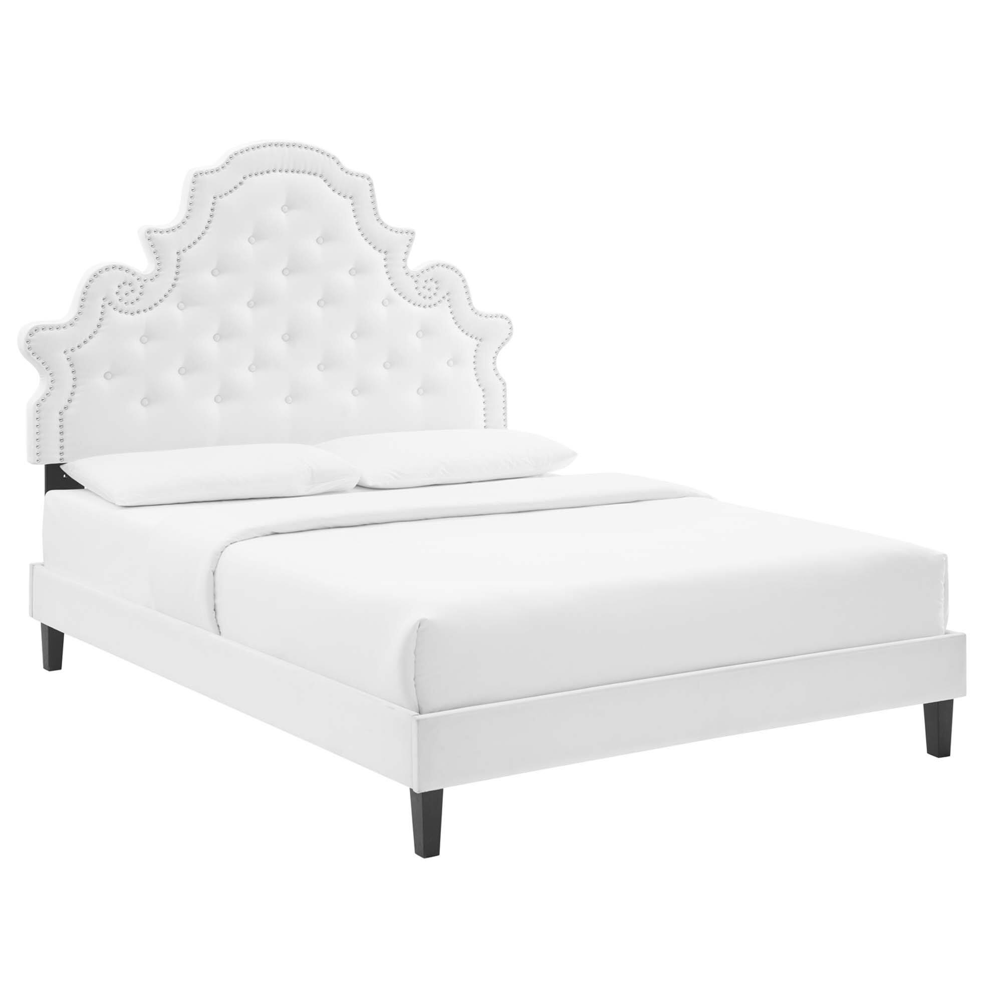 Angle. Modway - Primrose Performance Velvet Queen Platform Bed - Red.