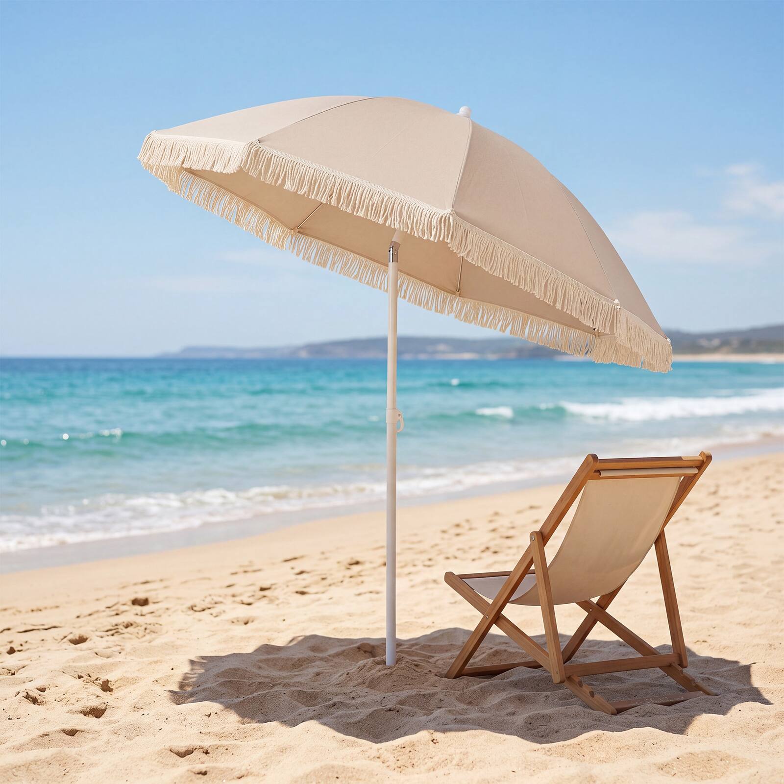 Alt View 4. Costway - Costway Patio Umbrella with Fringe, Boho Tassel Umbrella for Outdoor Beach Garden Poolside - Beige+White.