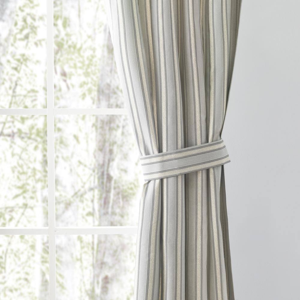Left. Ellis Curtain - Ellis Curtain Springfield Stripe Tailored 3" Rod Pocket Curtain Panel Pair with Ties 82" x 63" Black - Black.