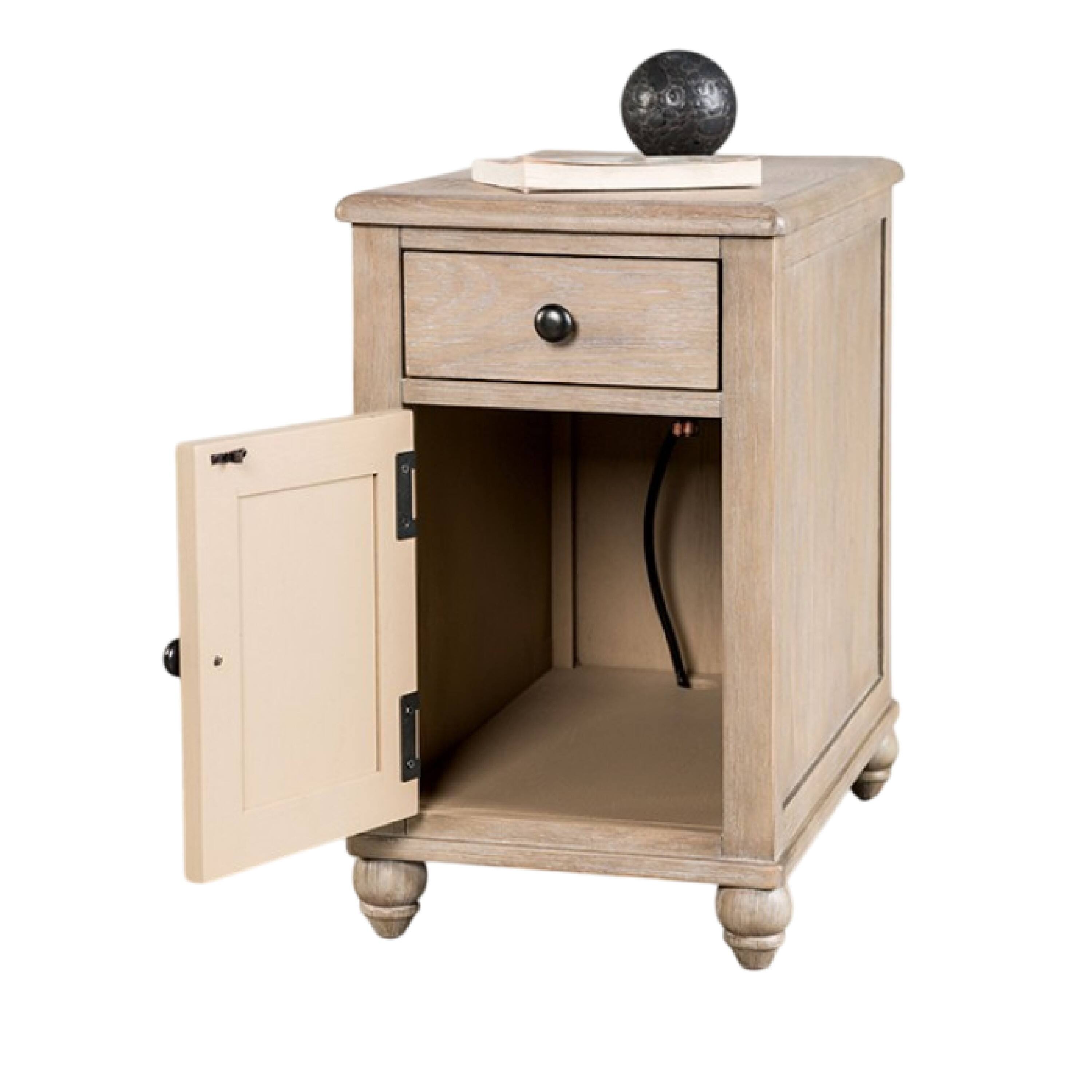 Left. Manhattan Lane - Cherie Side End Table, 1 Drawers 1 Door, Light White Wash, 24 Inch - White Wash Brown, Black.