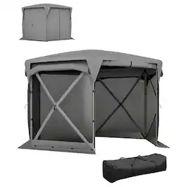 Outsunny - Pop Up Gazebo Screen Tent House, 11 x 11ft with UPF30+ Removable Roof Cover, 4 Roll-up Wind Panels and Carry Bag - Dark Gray