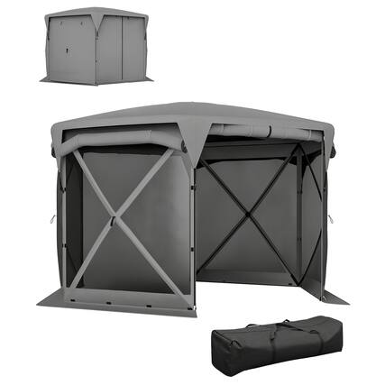 Front. Outsunny - Pop Up Gazebo Screen Tent House, 11 x 11ft with UPF30+ Removable Roof Cover, 4 Roll-up Wind Panels and Carry Bag - Dark Gray.