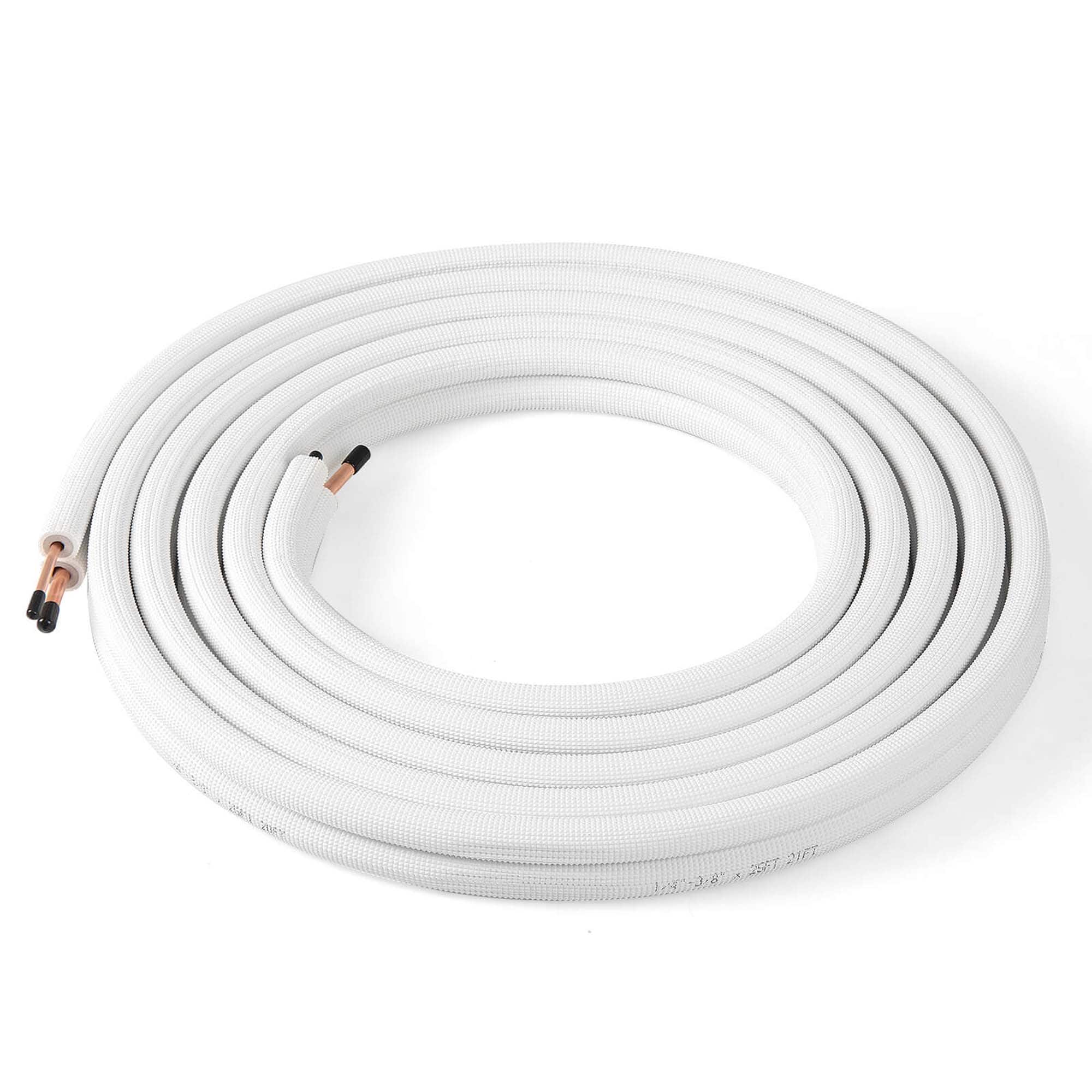 Costway - 25 FT Air Conditioning Copper Tubing Hose Extension for Mini Split AC Includes 1/4 inch & 3/8 inch O.D. pipes - White