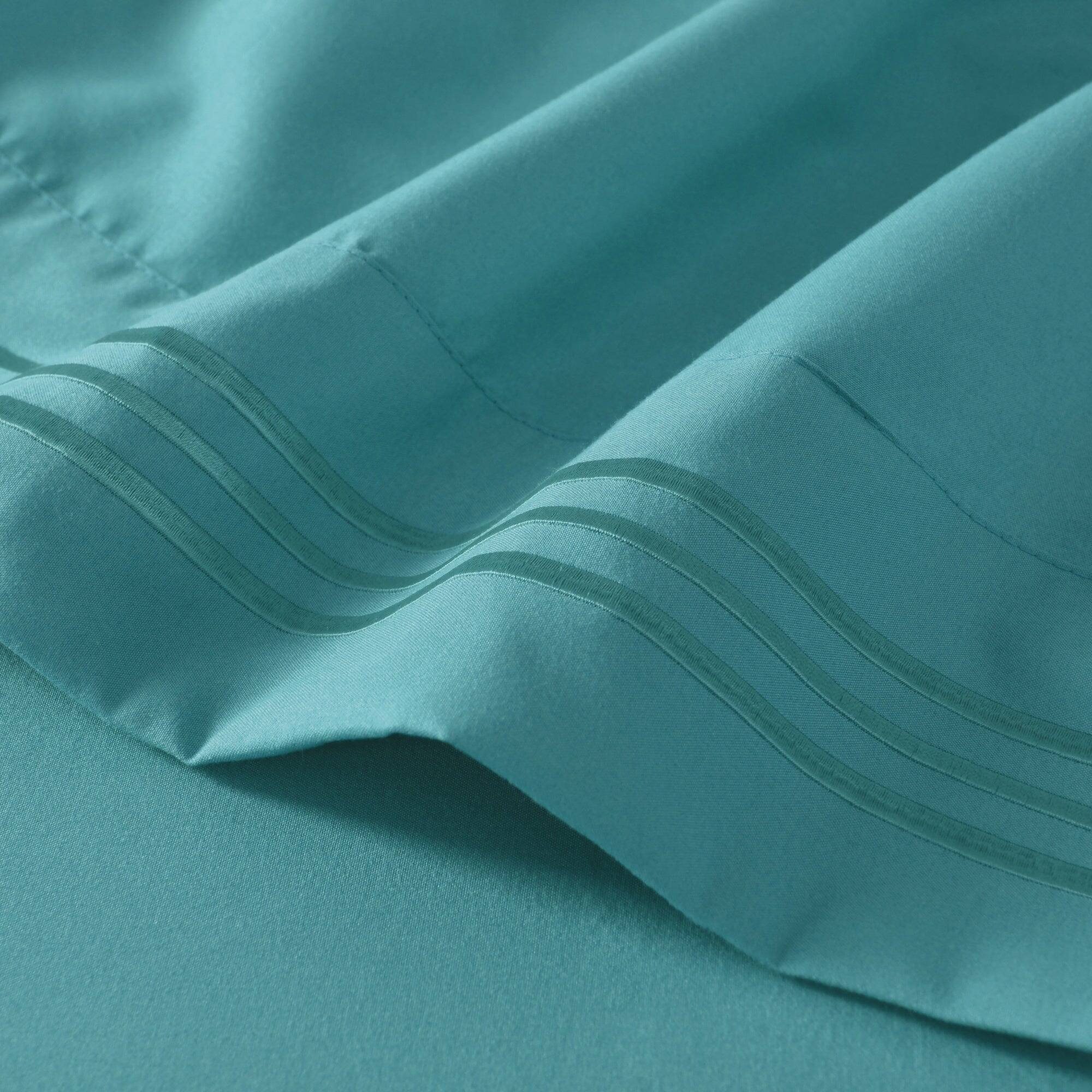 Back. MarCielo - Marcielo 3/4 Pcs Soft Solid & Embroidery Bed Sheets Set - Dark Teal.