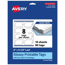 Avery - Leaf Printable Tags, 2" x 3-1/2", Glossy 80 Total - White