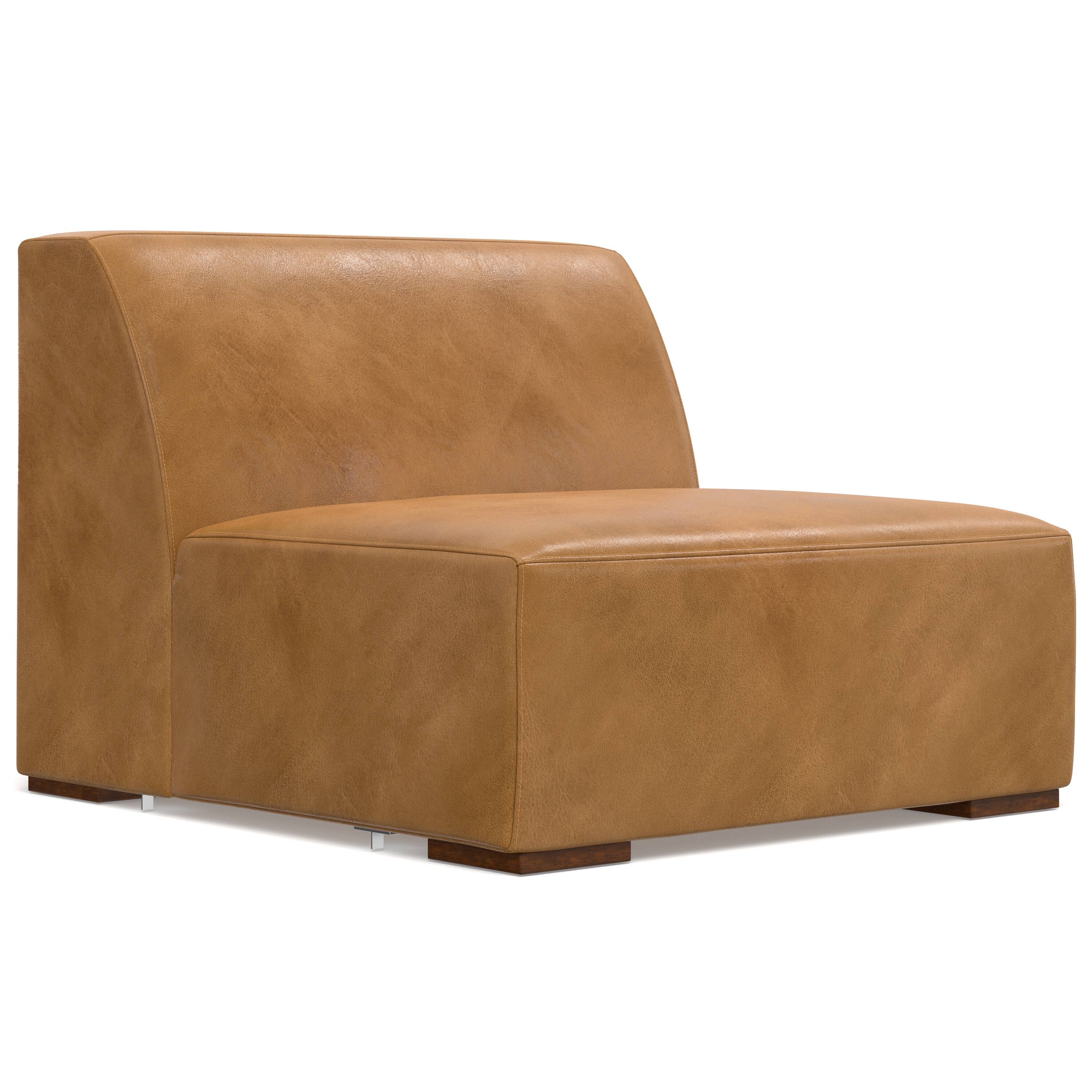 Alt View 3. Simpli Home - Rex Corner Sectional Modular Sofa in Genuine Leather - Sienna.