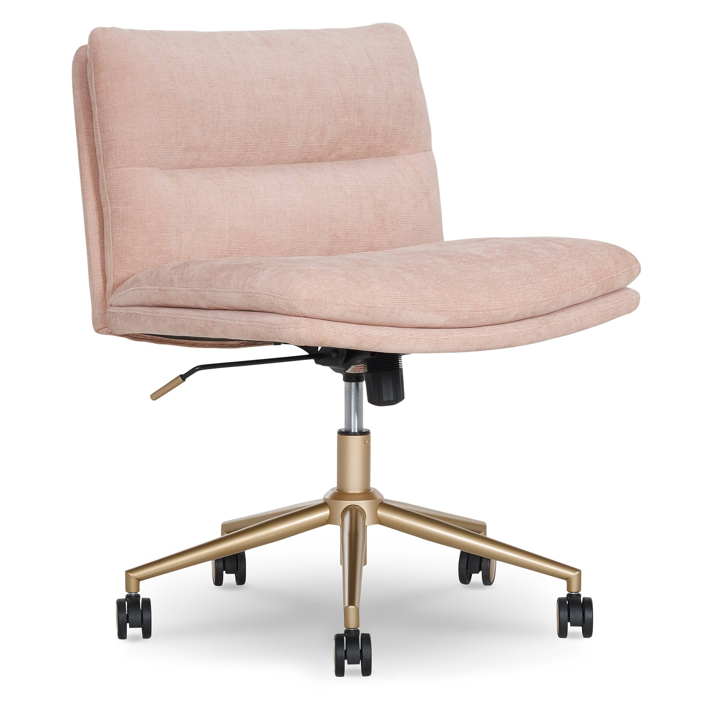 Front. Elle Decor - Decor Ariana Criss Cross Armless Ergonomic Fabric Swivel Computer and Desk Chair, Pink (60121-PNK) - Pink.