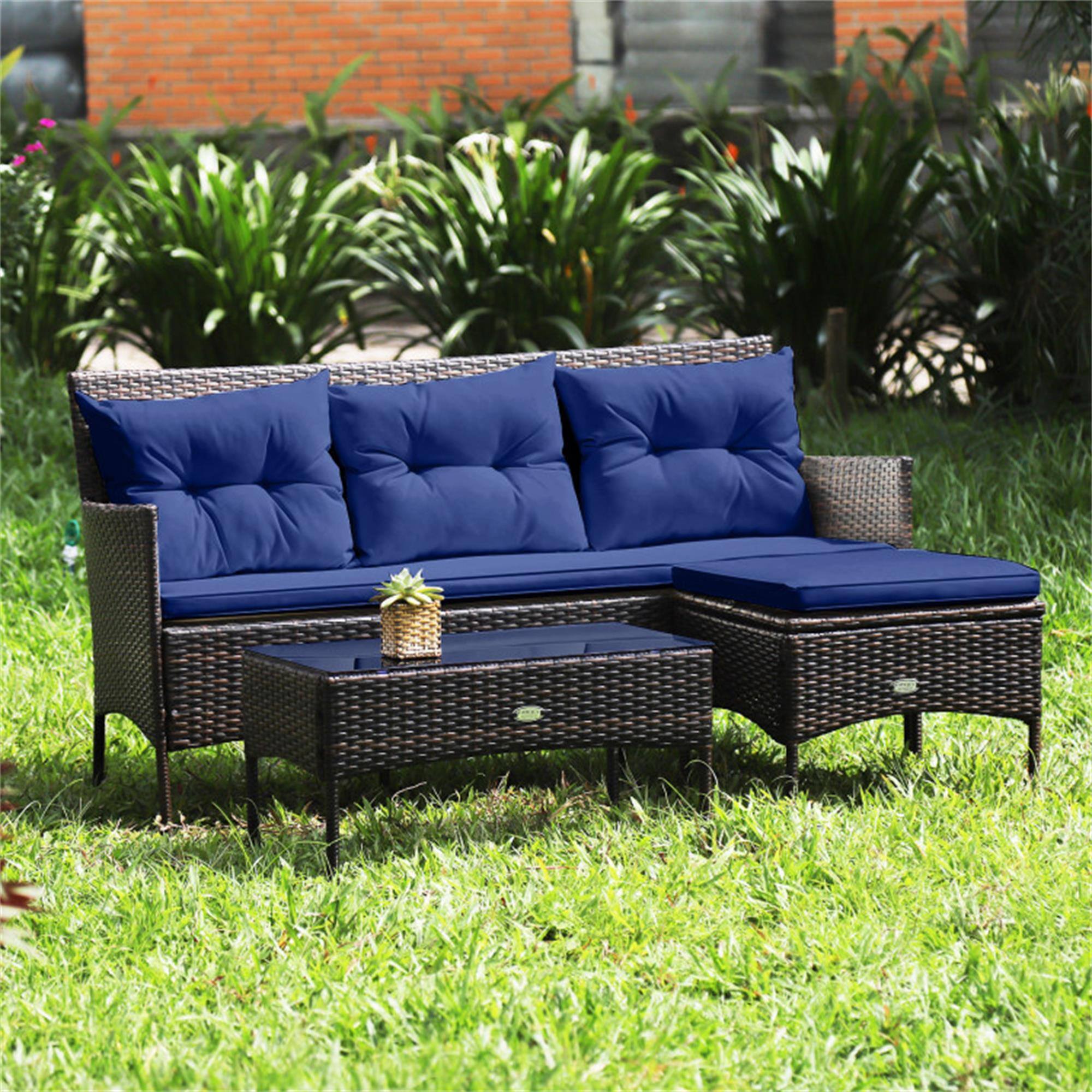 Alt View 5. Boyel Living - Navy 3 Pieces Patio Furniture Sectional Set with 5 Cozy Cushions 60-in L x 33-in W x 24-in H - Navy.