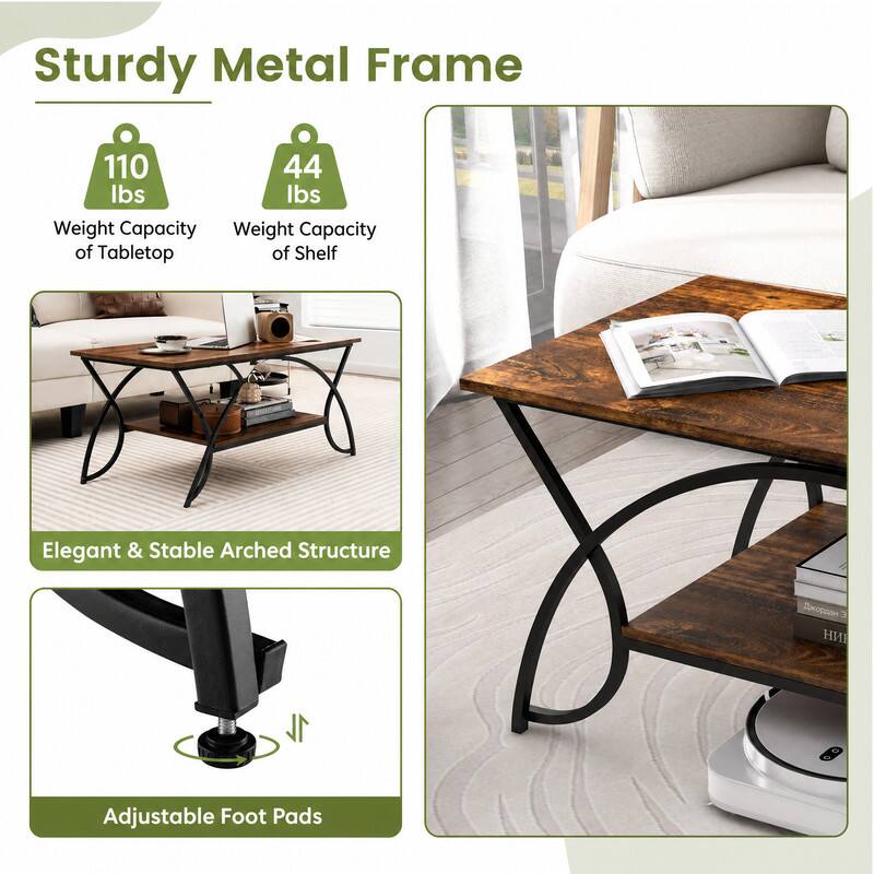 Sturdy Metal Frame

110 lbs Weight Capacity of Tabletop
44 lbs Weight Capacity of Shelf

Elegant & Stable Arched Structure

Adjustable Foot Pads
