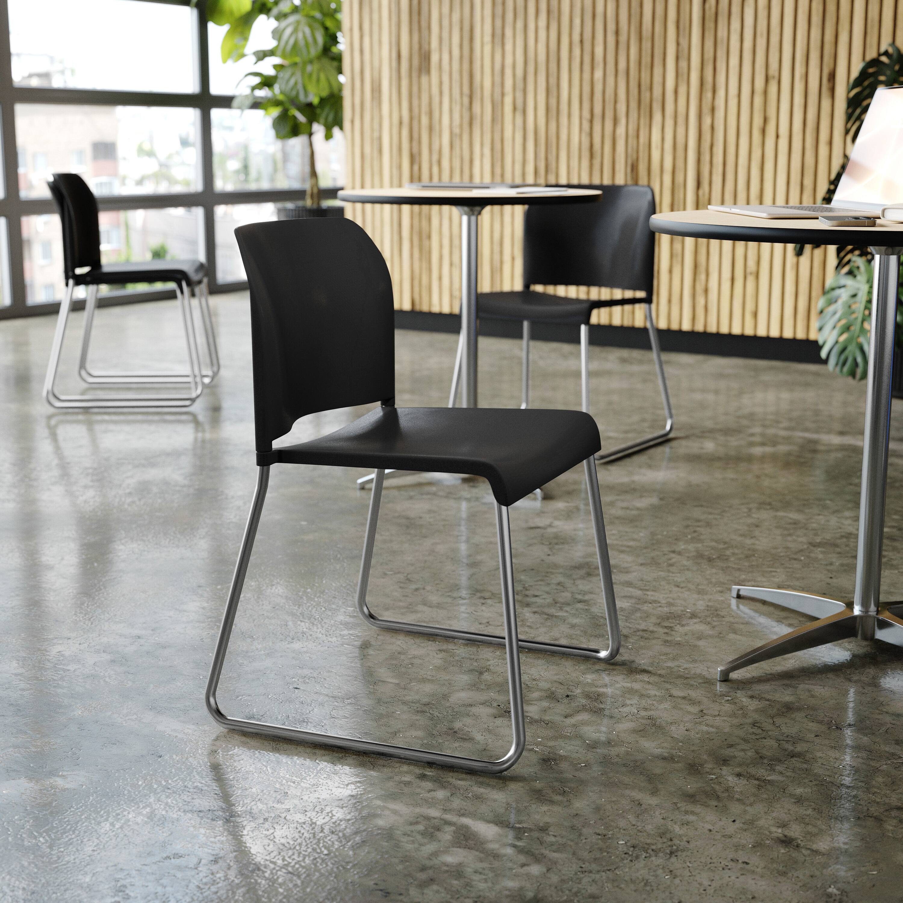 Alt View 5. Emma + Oliver - Calliope Set of 5 Stackable Office Reception Chairs with Chrome Sled Bases - Black Plastic/Chrome Frame.