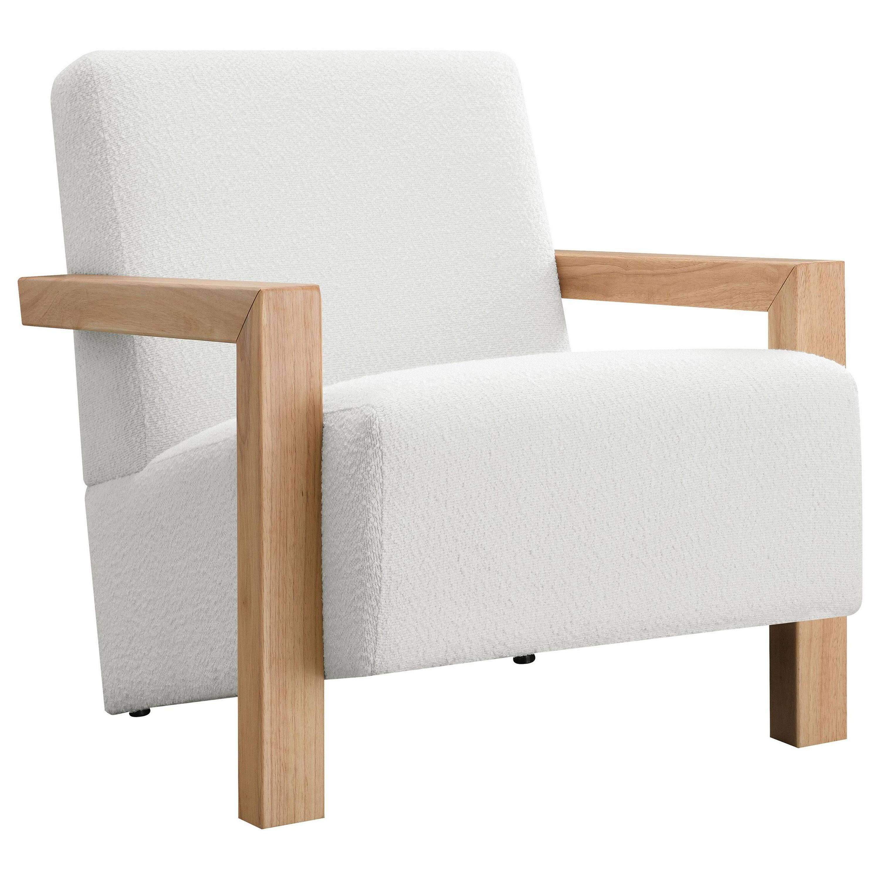 Front. Manhattan Lane - Fitz Accent Chair, Soft Ivory Boucle Cushions, Natural  Wood - Ivory, Brown.