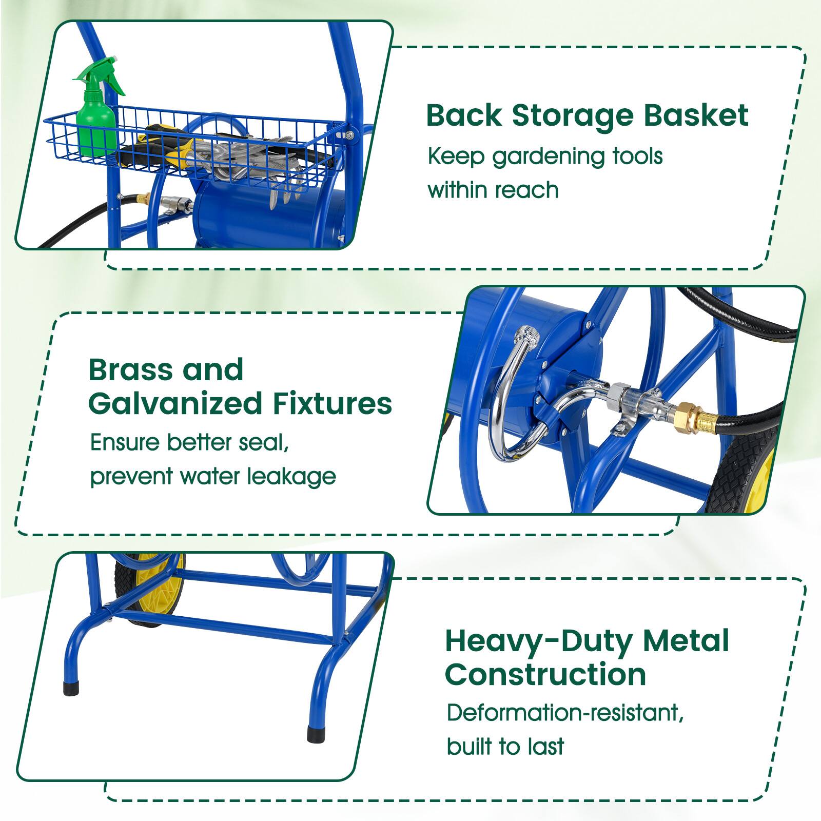 - Back Storage Basket: Keep gardening tools within reach
- Brass and Galvanized Fixtures: Ensure better seal, prevent water leakage
- Heavy-Duty Metal Construction: Deformation-resistant, built to last