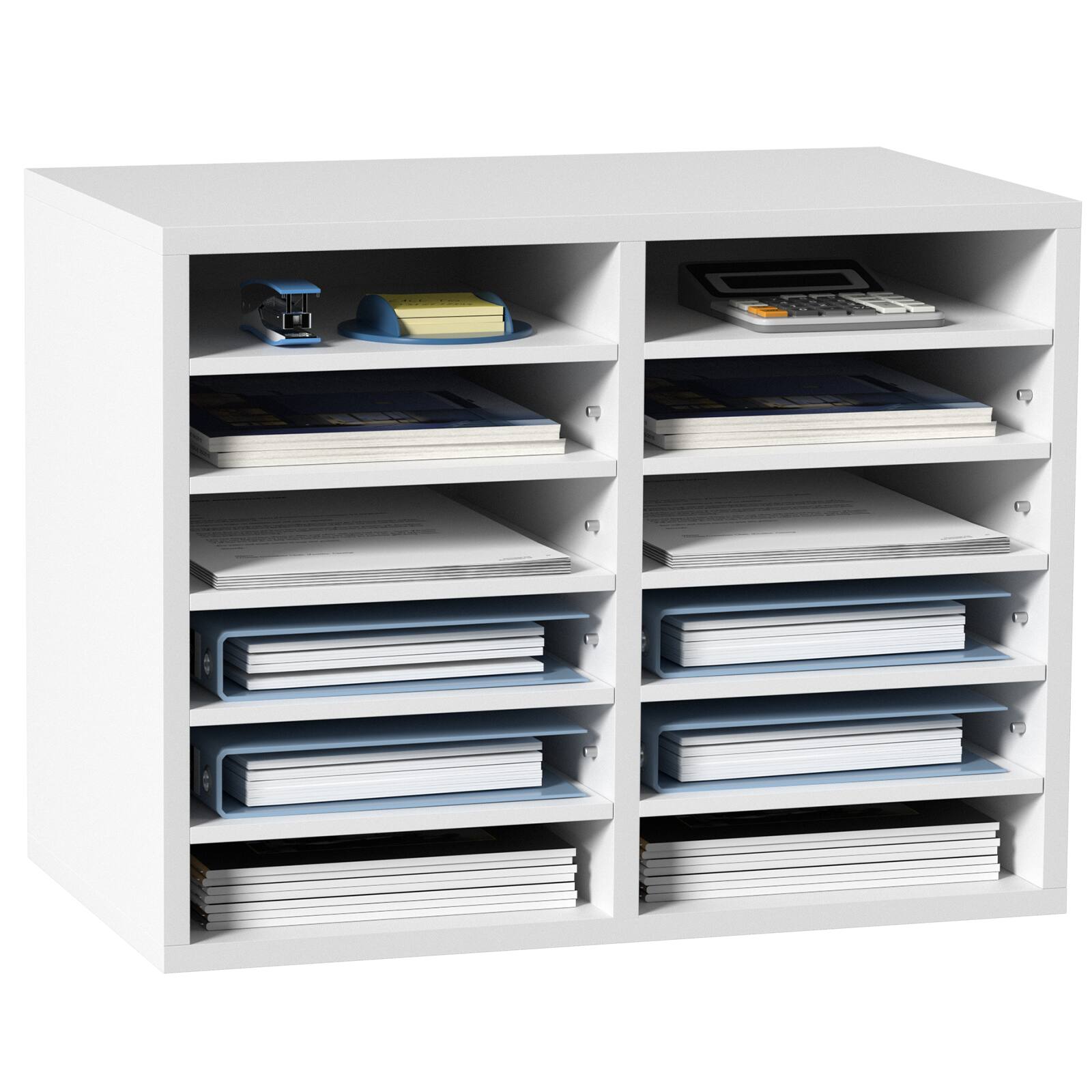 VEVOR - Literature Organizers, 12 Compartments Office Mailbox with Adjustable Shelves, Wood Literature Sorter - White