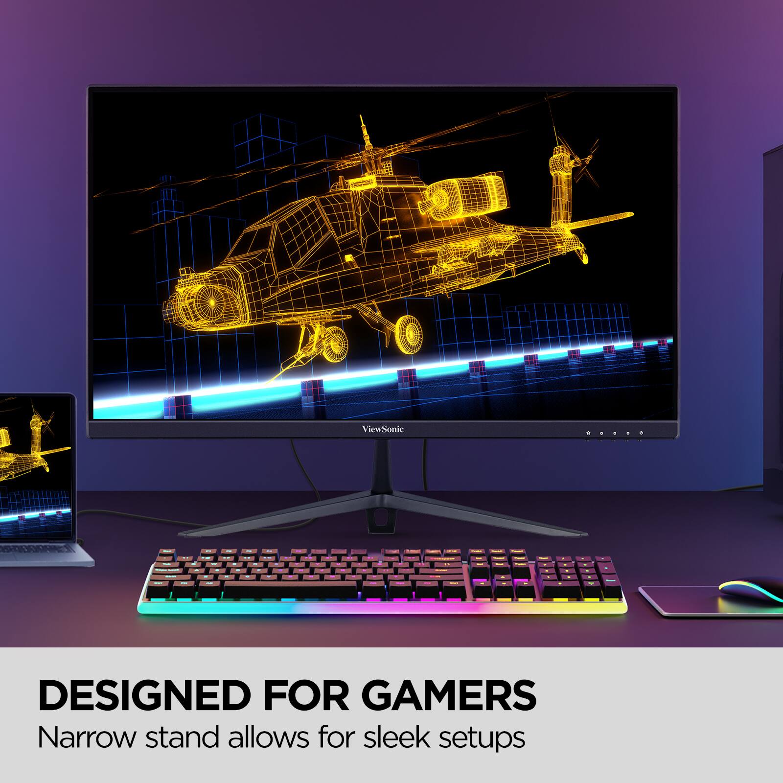 Designed for Gamers: Narrow stand allows for sleek setups.