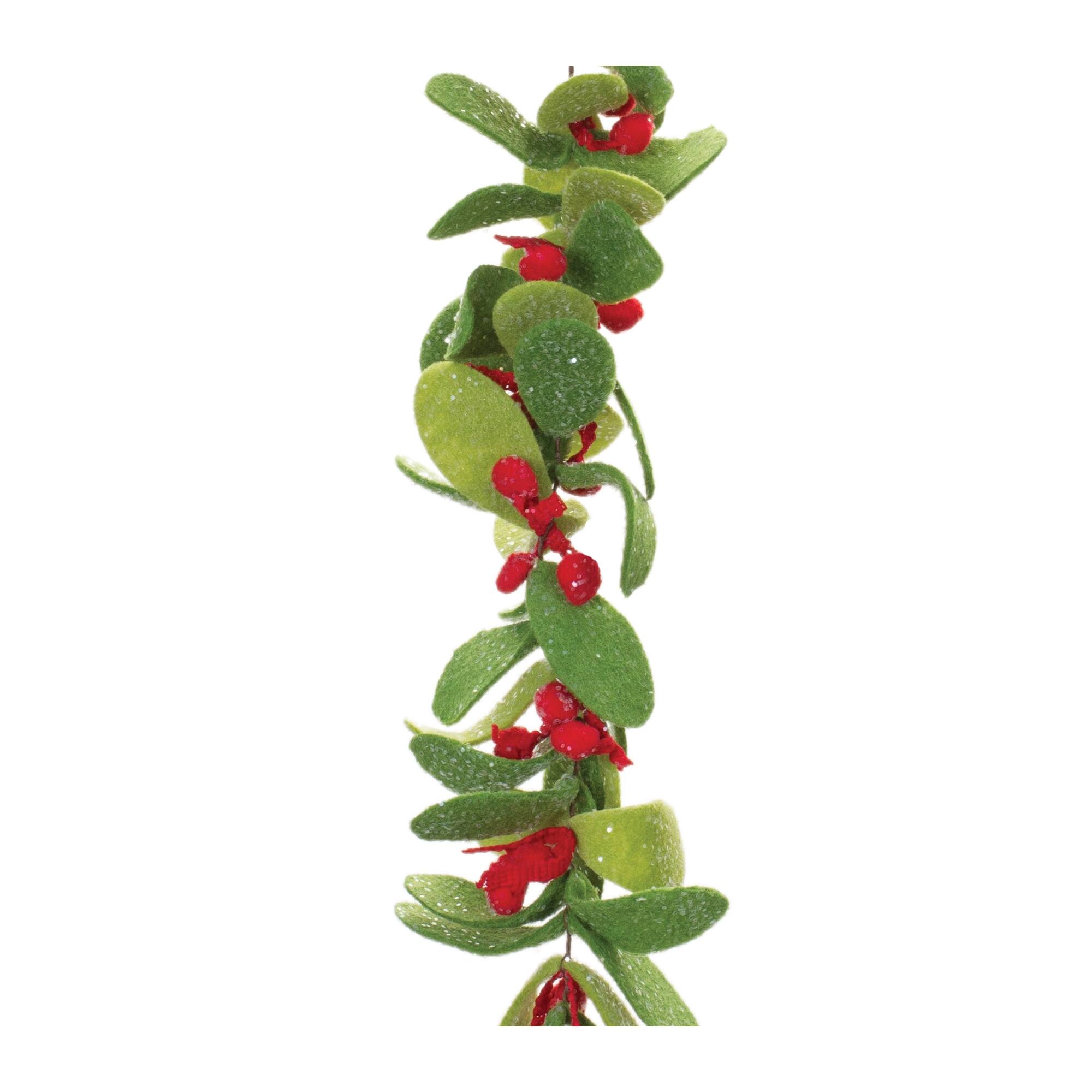 Angle. BreeBe - Fabric Mistletoe String Garland (Set of 2) - Green, Red.