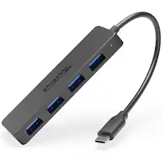Front. Plugable - USB C to USB Adapter Hub, 4 Port USB 3.0 Hub, USB Splitter for Laptop - Black.