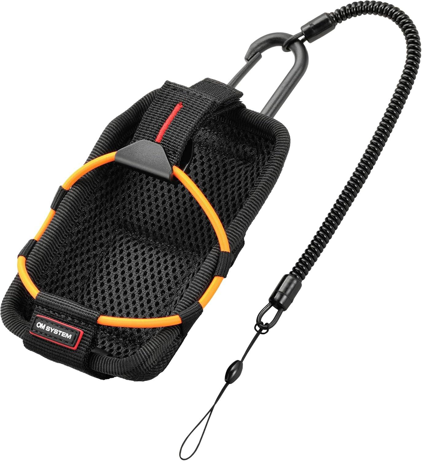 Front. OM System - Tough Sports Holder CSCH-123 for TG-Series Cameras, Orange Protective Carrying Case with Belt & Safety Cord - Black.