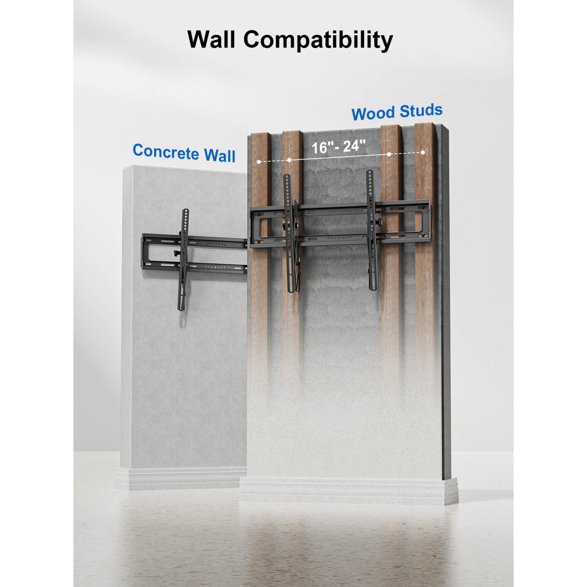 Wall Compatibility
Wood Studs
Concrete Wall
16"-24"