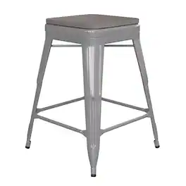 Alamont Home - Kai Indoor/Outdoor Backless Counter Stool with Poly Seat - Silver/Gray