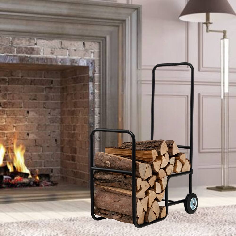 Angle. SlickBlue - Large Black Firewood Log Cart Carrier Heavy Duty Storage - Black.