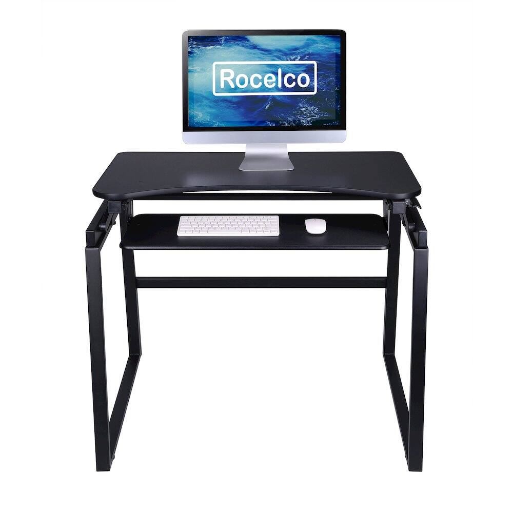 Alt View 4. Rocelco - 32" Height Adjustable Standing Desk Converter with Floor Stand BUNDLE - Black.