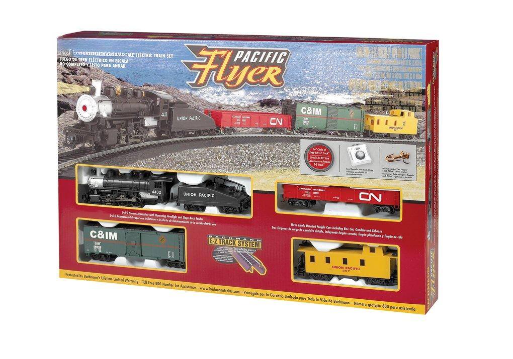 Sure, here is the corrected and grouped text from the image:

---

**Pacific Flyer**

**Electric Train Set**

**Pacific Flyer 4432 C&IM Union Pacific CN**

**Juego de Tren Eléctrico en Escala HO Completo y Listo para Andar**

**Flyer 4432 C&IM Union Pacific CN**

**4-6-4 Steam Locomotive with Operating Headlight and Sound**

**C&IM**

**Union Pacific**

**CN**

**E-Z Track System**

**Three Fully Detailed Freight Cars including Caboose**

**Protected by Bachmann's Lifetime Limited Warranty**

**Toll-Free 800 Number for Assistance: www.bachmanntrains.com**

**Protegido por la Garantía Limitada por Todo la Vida de Bachmann**

**Número gratuito 800 para asistencia**

**C&IM**

**Union Pacific**

**CN**

**E-Z Track System**

**Three Fully Detailed Freight Cars including Caboose**

**Protected by Bachmann's Lifetime Limited Warranty**

**Toll-Free 800 Number for Assistance: www.bachmanntrains.com**

**Protegido por la Garantía Limitada por