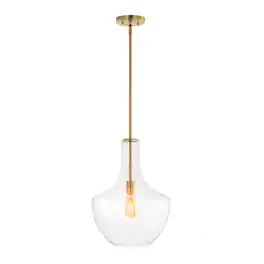 Jonathan Y - Watts 13.25" 1-Light Mid-Century Modern Iron/Glass LED Pendant - Brass Gold/Clear