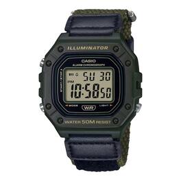 Casio - Men's Water-Resistant Digital Watch with Black and Band - W-218HB-3AV - Green