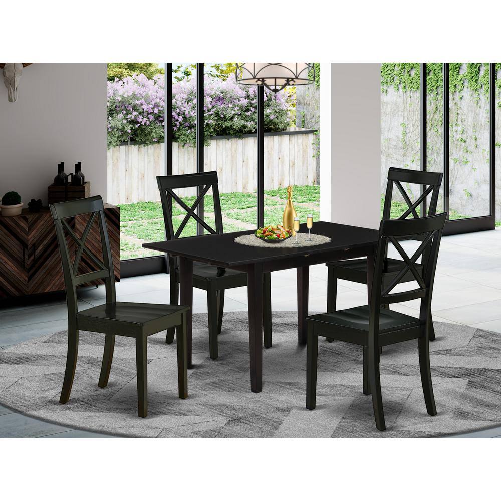 Back. East West Furniture - Dining Table- Dining Chairs - Brown.