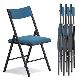 HONGGE - 4 Pack Heavy Duty Velvet Folding Chairs with Ergonomic Backrest - Blue