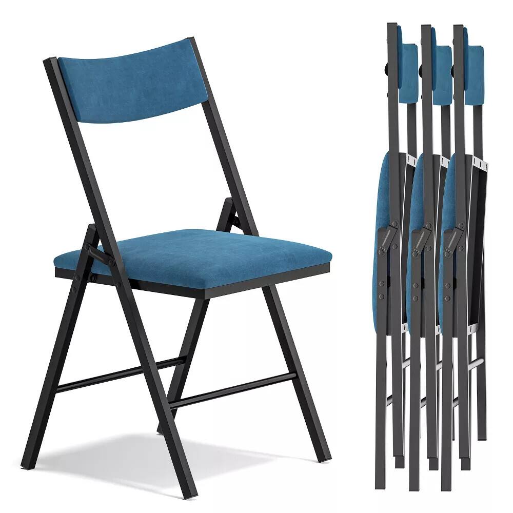 Front. HONGGE - 4 Pack Heavy Duty Velvet Folding Chairs with Ergonomic Backrest - Blue.