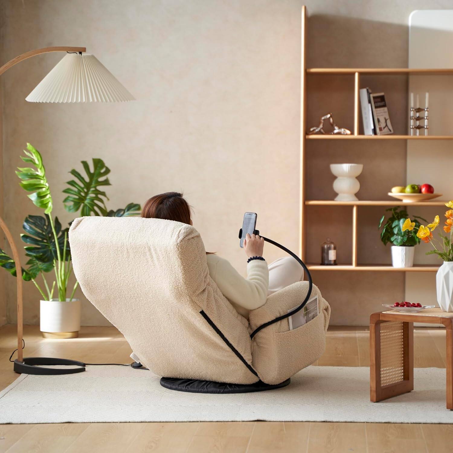 Alt View 4. Trinkets Crazed - 360° Swivel Floor Gaming Chair Teddy Folding Chaise Lounge Chair Adjustable Comfy Sofa Chair with Armrests - beige.