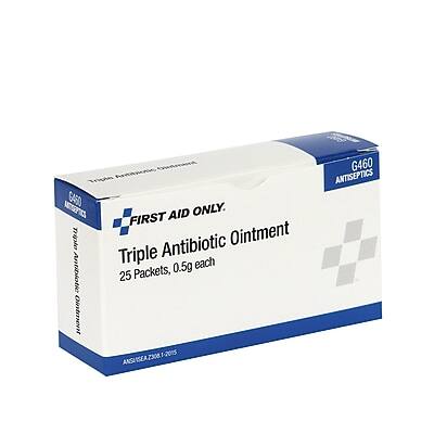 6450 AATISSPTES  
FIRST AID ONLY  
Triple Antibiotic Ointment  
25 Packets, 0.5g each  
ANSI 2015  
G460  
Antiseptic