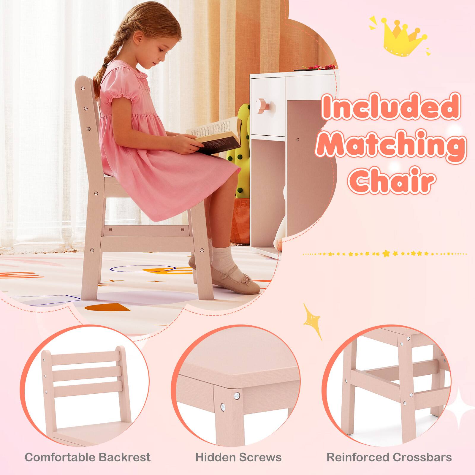 Included Matching Chair

Comfortable Backrest

Hidden Screws

Reinforced Crossbars