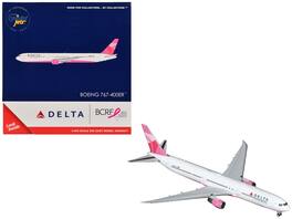 GeminiJets - Boeing 767-400ER Commercial Aircraft Delta Air Lines Breast Cancer Research Foundation N845MH White Pink Tail 1/400 - White with Pink