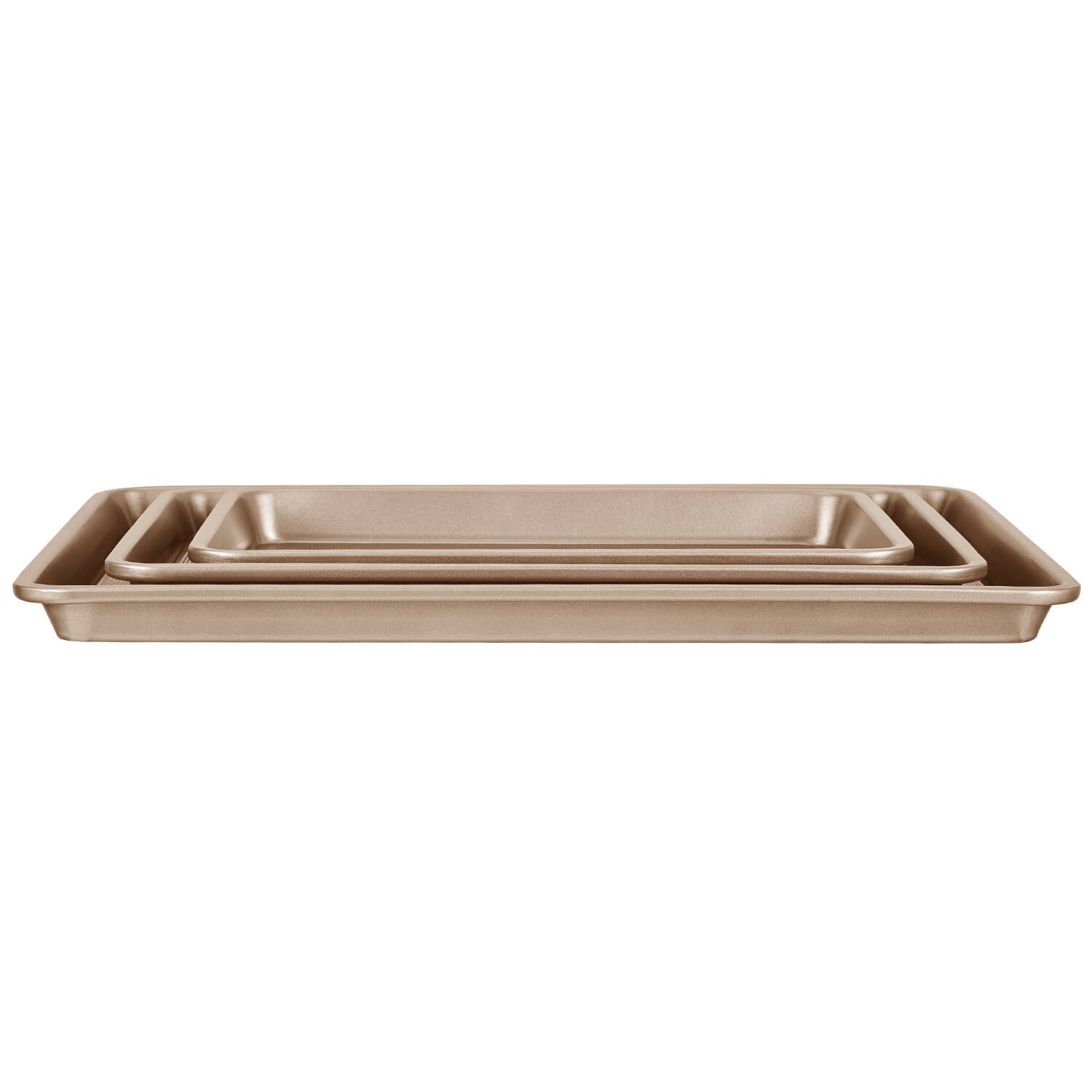 Alt View 5. VEVOR - Baking Pans Set, 3-Piece, Nonstick Carbon Steel Cookware Sheets & Trays, Stackable Kitchen Oven Bakeware Cooking Sets - Gold.