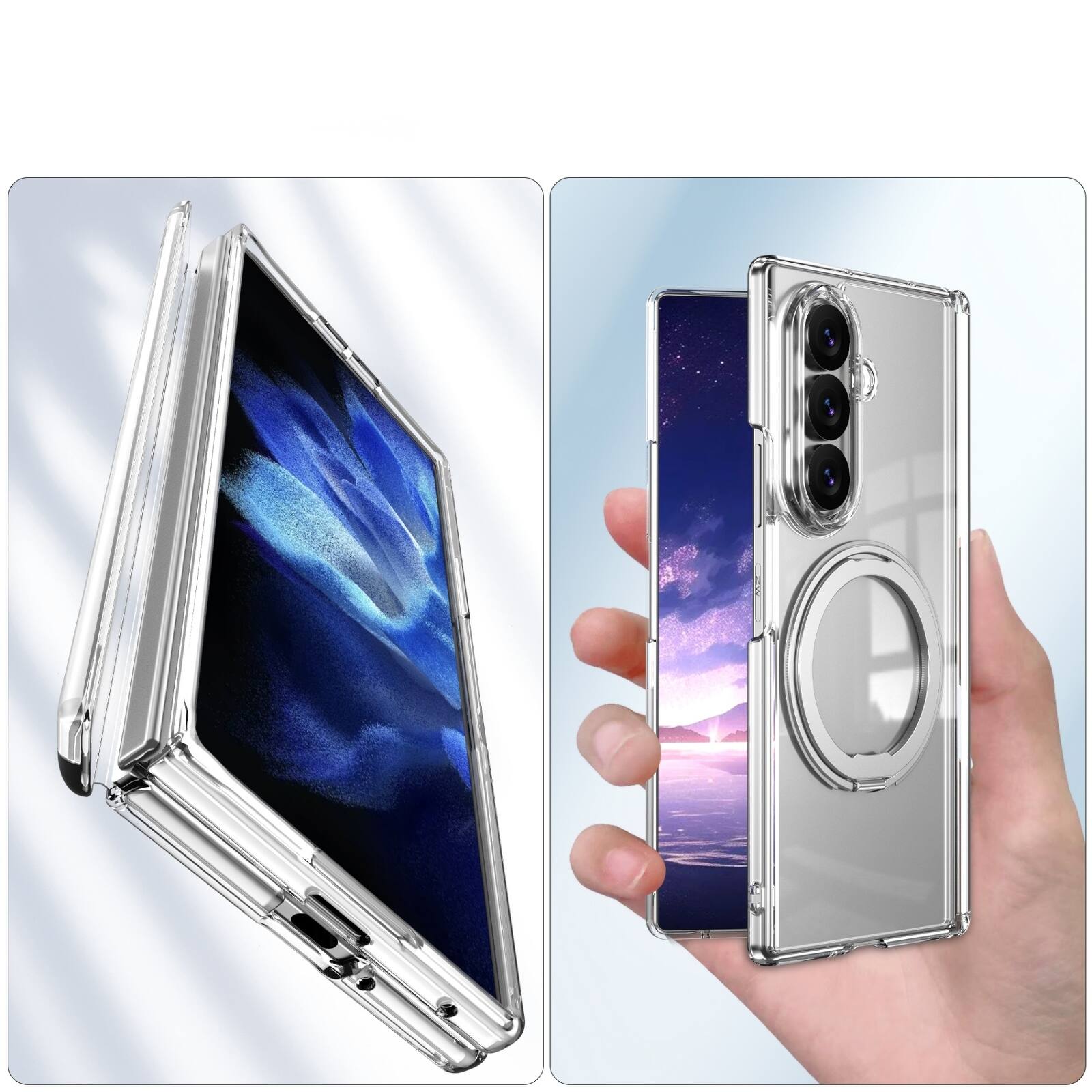 Alt View 2. Dteck - Shockproof Case for Samsung Galaxy Z Fold8 Ultra with Stand, Magnetic PC Cover Built in Screen Film and Hinge Protection - Clear.