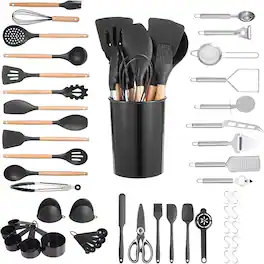 RTMB - Kitchen Cooking Utensils Set, 50 Silicone Spatulas with Holder - 50PCS Black