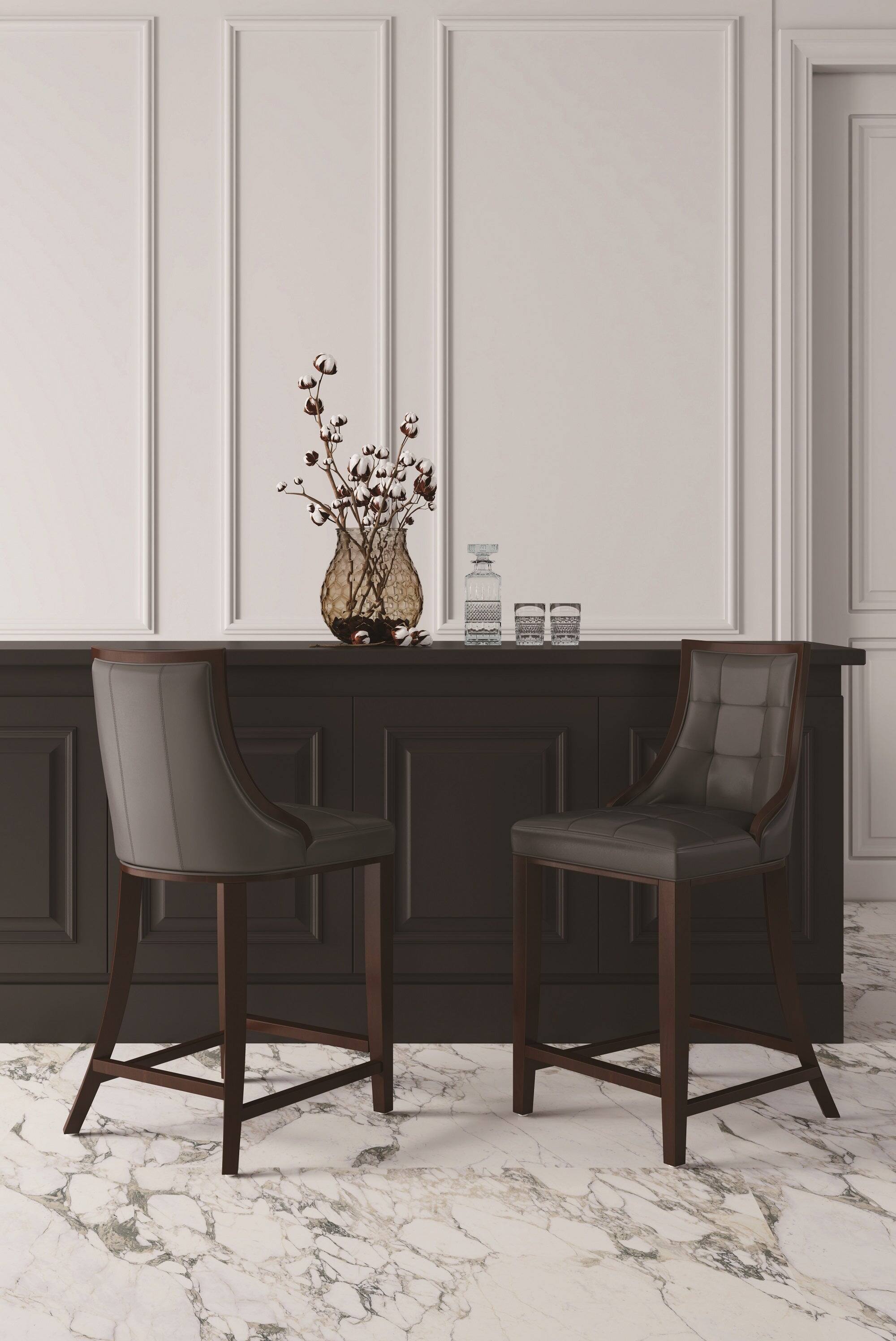 Angle. Manhattan Comfort - Fifth Avenue Traditional Wood Upholstered Counter Stool - Set of 3 - Graphite.