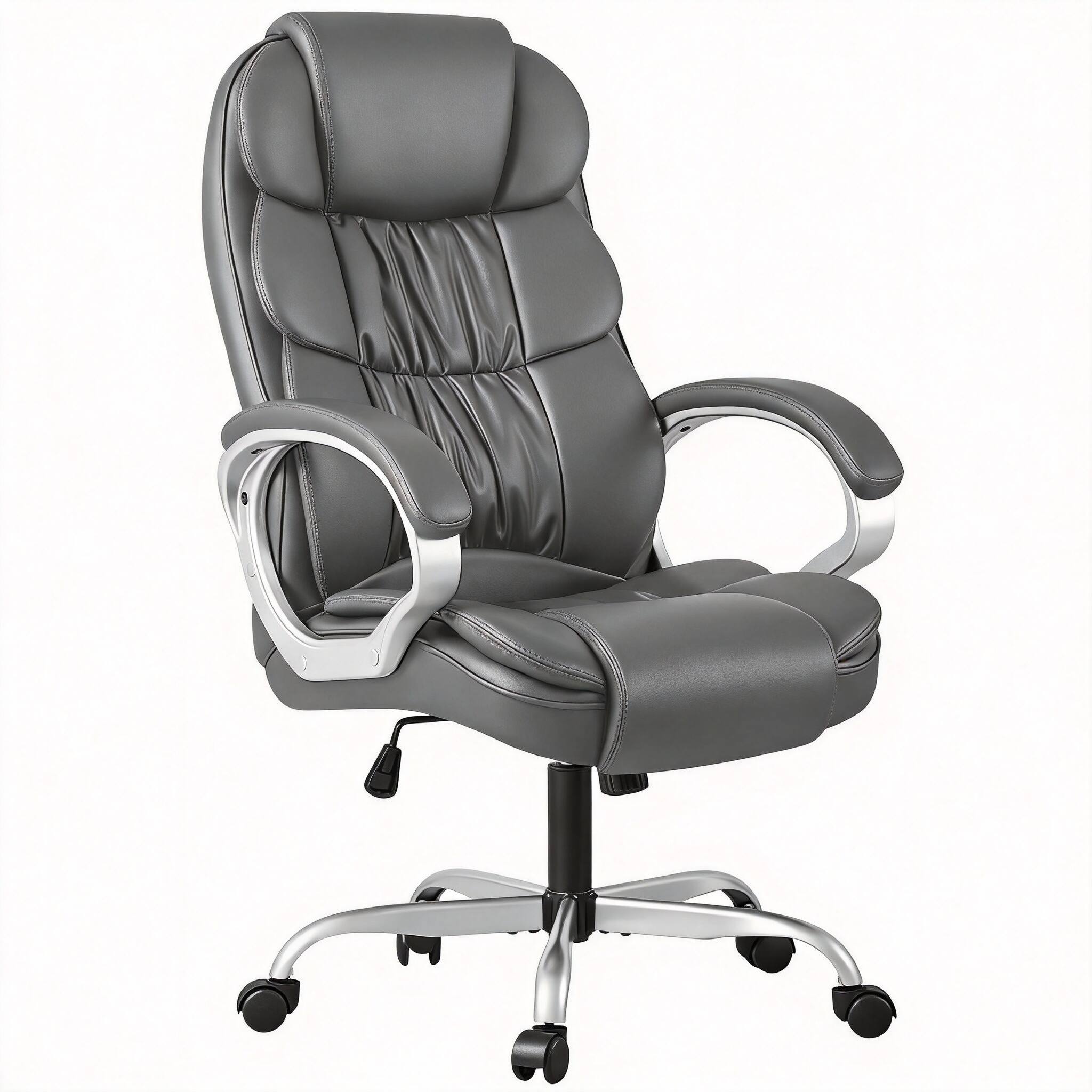 Front. Frangdom - High Back PU Leather Ergonomic Swivel Office Chair with Lumbar Support - Gray 300 lb.