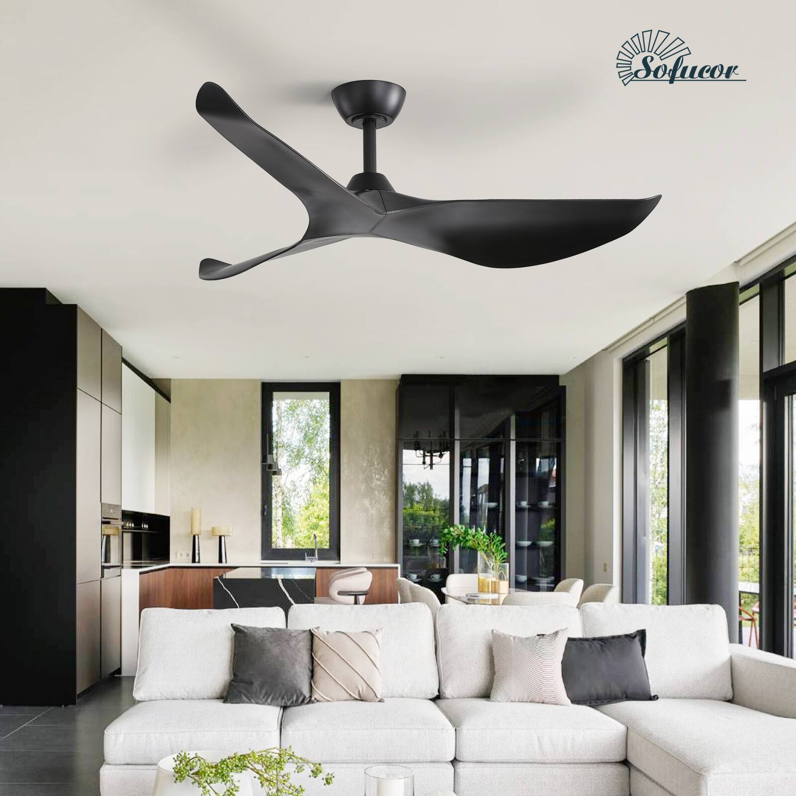 Alt View 5. Sofucor - 38 inch Ceiling Fans with Remote Control 6 Speed Indoor Outdoor Carved Blades Ceiling Fan for Bedroom Farmhouse Patio - Black.