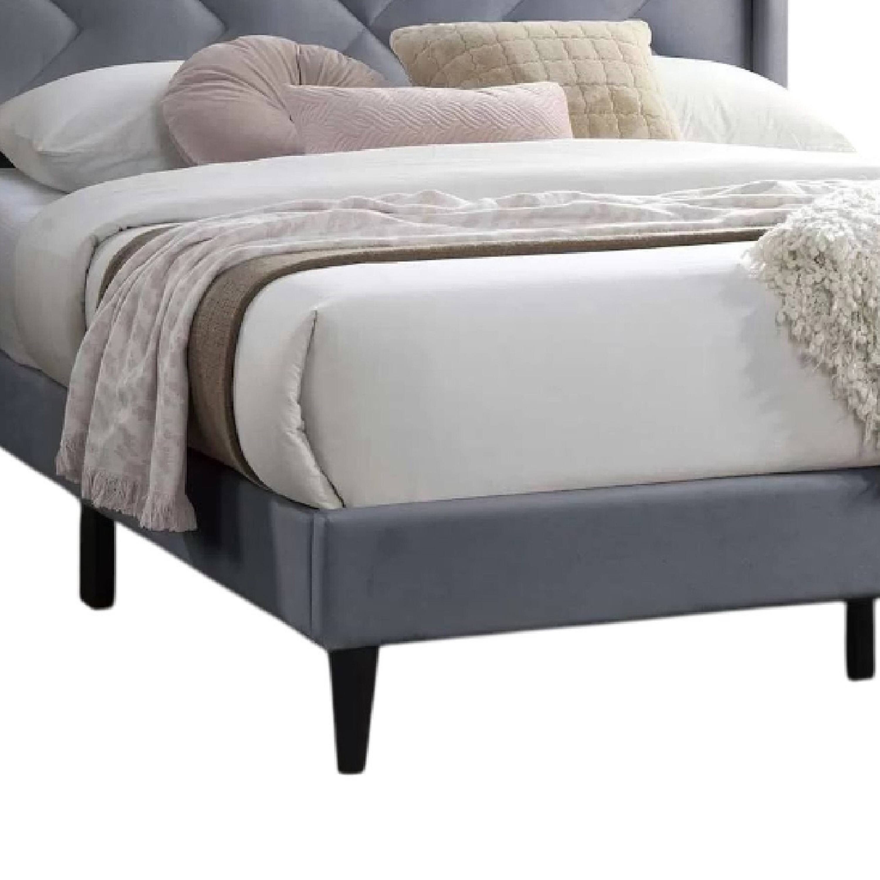 Back. Manhattan Lane - Niasa Full Size Bed, Chevron Tufted Gray Velvet Upholstered Foam - Gray, Black.